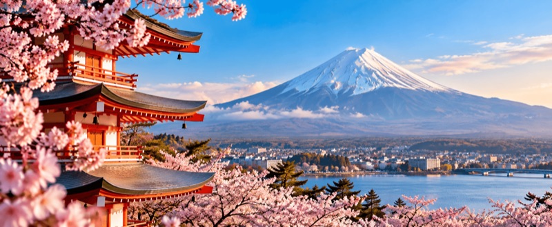 Mt. Fuji and Chureito Pagoda in Japan